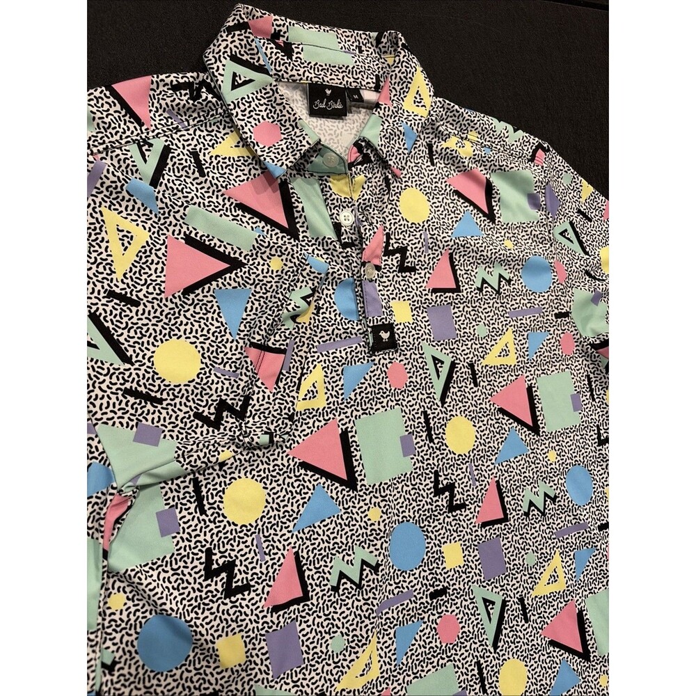 Rare Bad Birdie 90s 80s Retro Deco Style Polo Shirt Mens Golf Sz Medium Funky